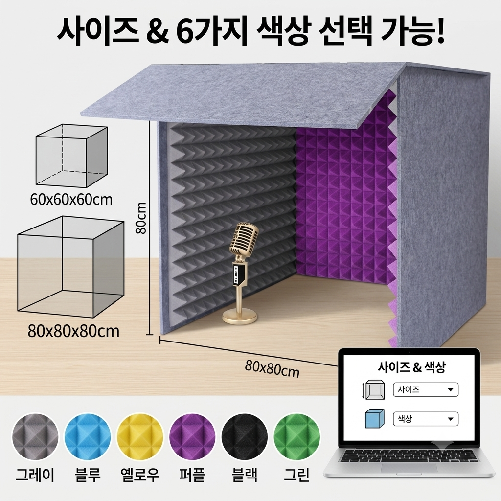 방음부스 1인용 가정용 조립식 소형 이동식 게임 방송 미니 60x60x60 그레이 - 상품 이미지