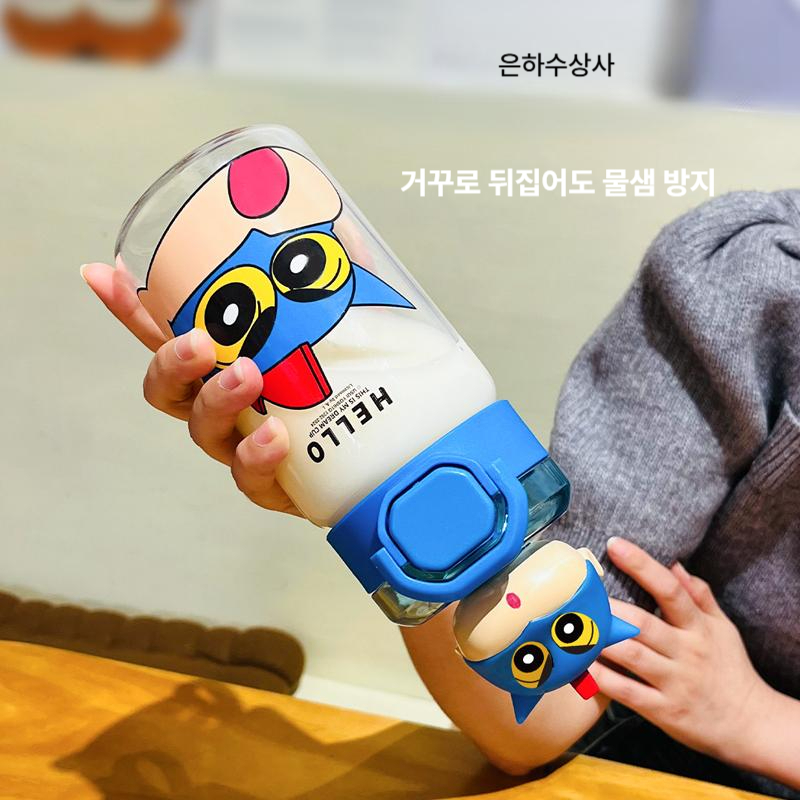 짱구 유리 텀블러 유리컵 빨대컵 학생 물병 캐릭터 보온 보냉 잔 은하수상사 핑크 530ml 내열 유리 - 상세 이미지 3