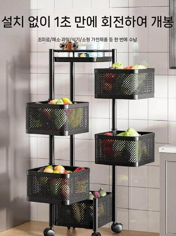 베란다 정리대 선반 거치대 보관 야채 용기 회전 과일 화이트 3단 - 상세 이미지 4