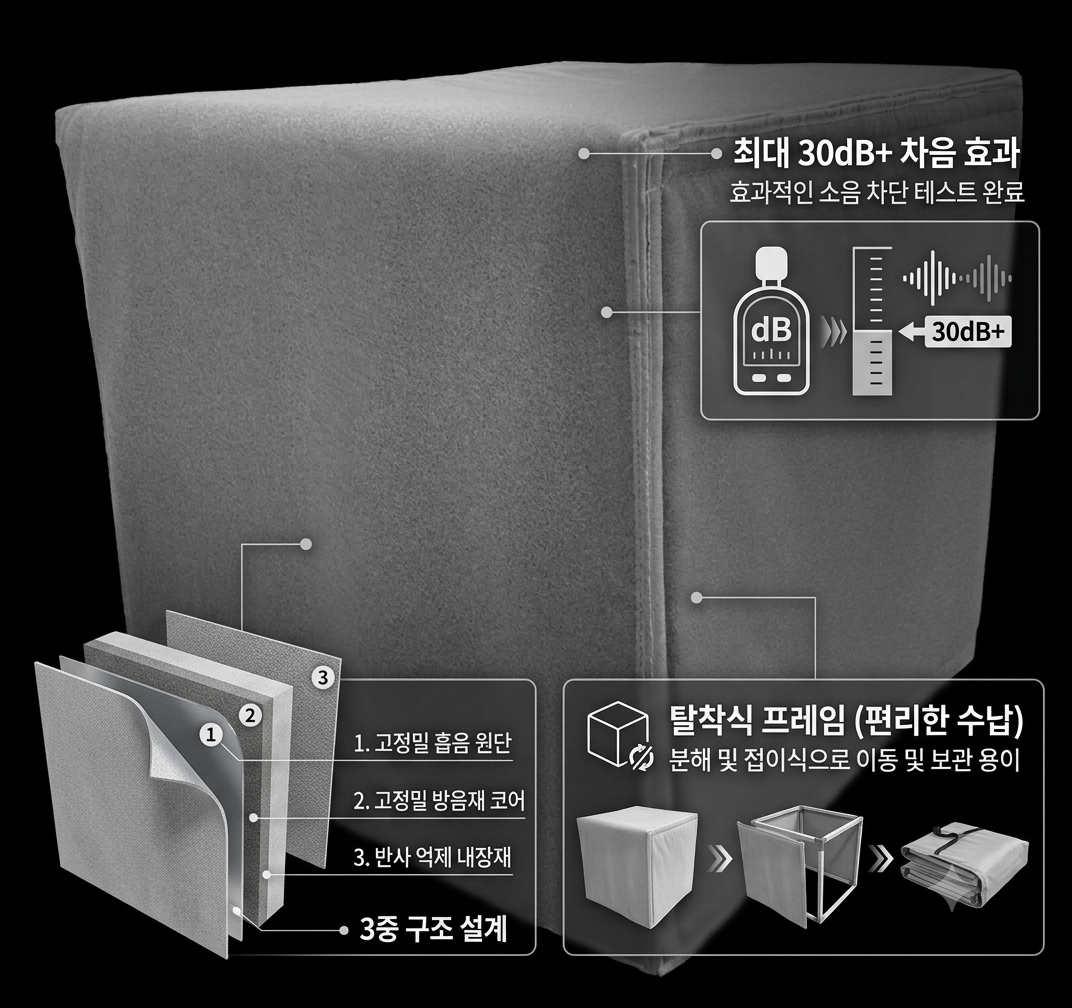 방음부스 가정용 1인용 조립식 보컬 방송 음악연습실 프리미엄 버전 75x75x75 cm - 상품 이미지