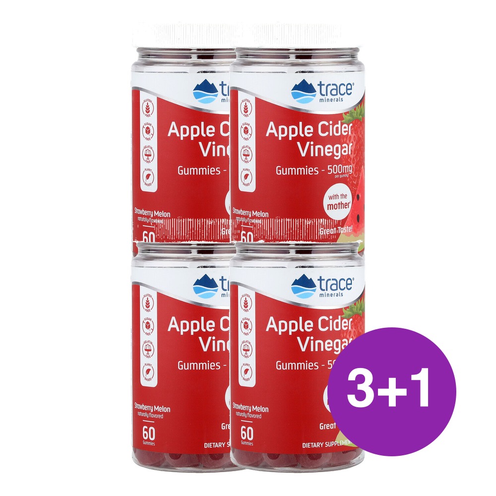Trace 애플 사이다 식초 구미젤리 딸기 멜론 맛 500mg 60개입, 4개 - 상품 이미지