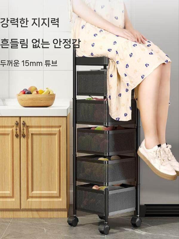 베란다 정리대 선반 거치대 보관 야채 용기 회전 과일 화이트 3단 - 상세 이미지 2