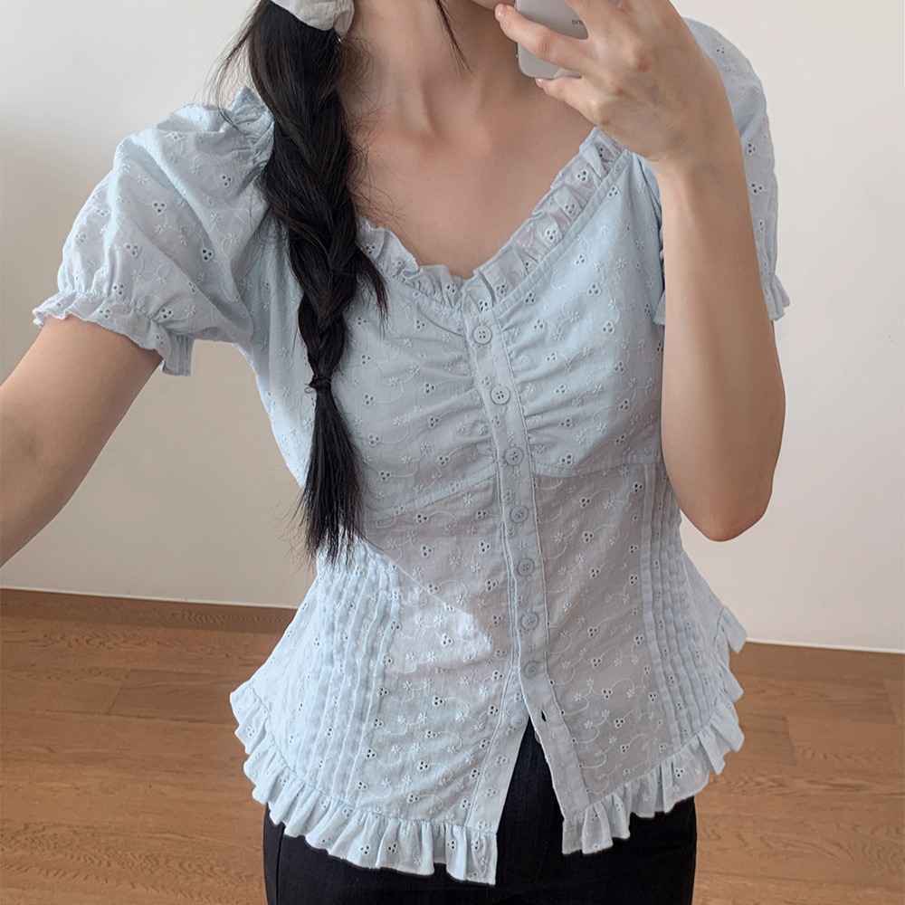 투웨이 오프숄더 레이스 펀칭 코튼 블라우스 이미지 7