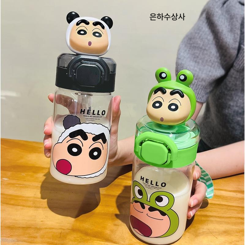 짱구 유리 텀블러 유리컵 빨대컵 학생 물병 캐릭터 보온 보냉 잔 은하수상사 핑크 530ml 내열 유리 - 상세 이미지 2