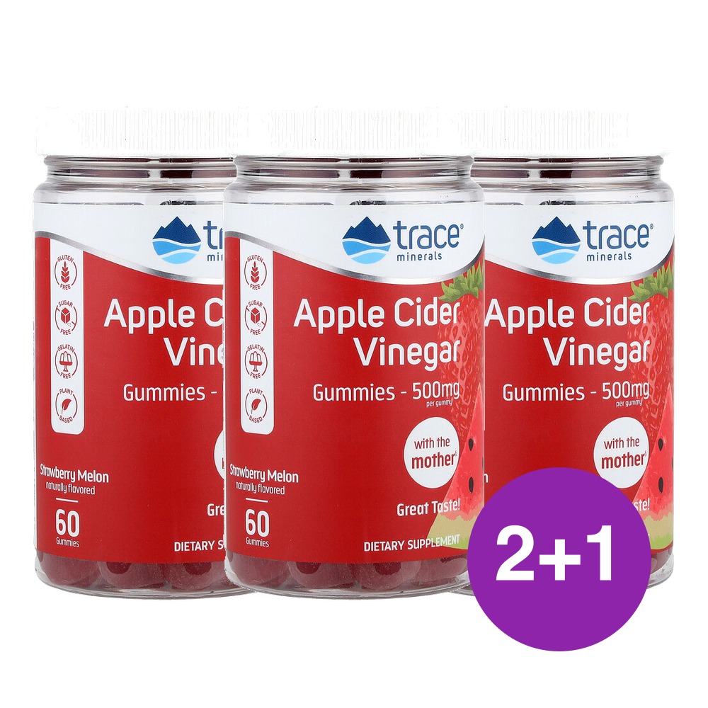Trace 애플 사이다 식초 구미젤리 딸기 멜론 맛 500mg 60개입, 3개 - 상품 이미지
