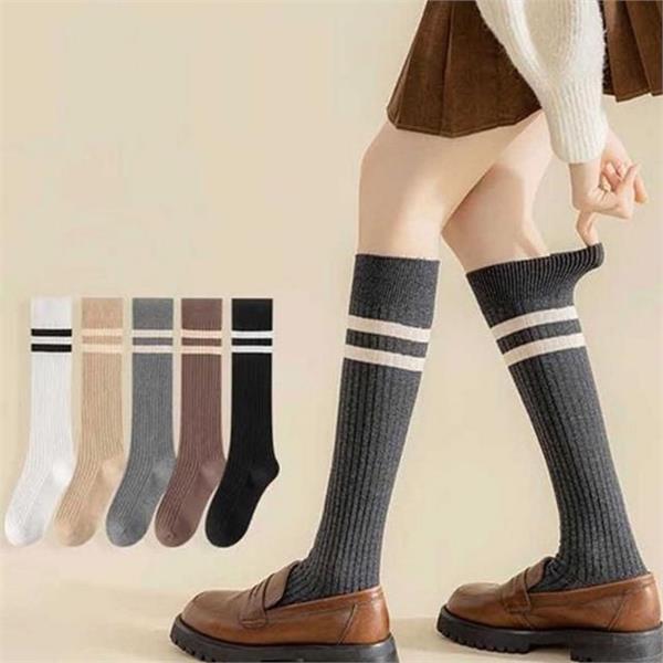 투라인 여성 스타킹 양말 미들 여성 골지 양말 데일리 스쿨 - 상품 이미지