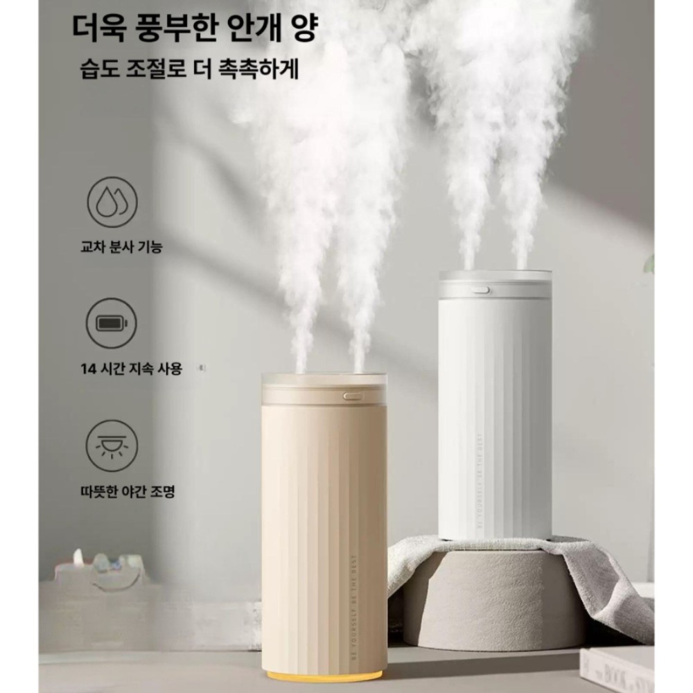 미니 휴대용 usb 충전식 차량용 탁상용 가정용 저소음 유선 글레이셔화이트 듀얼노즐 듀얼분사 이중분무 - 상품 이미지
