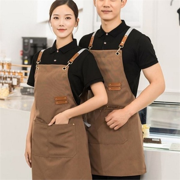 바리스타 캔버스 앞치마 다용도 방수 앞치마 남녀공용 포켓 주방 가죽 - 상품 이미지