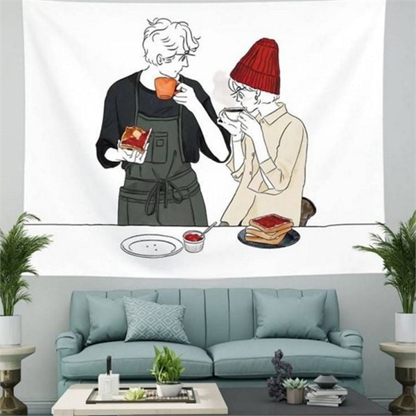 감성 인테리어 패브릭 100x70cm 일러스트 포스터 벽장식 배경 - 상품 이미지