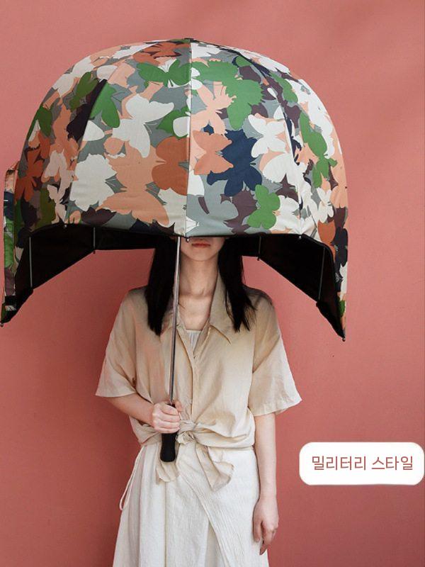 헬멧 우산 특이한 햇빛 자외선차단 방수 방풍 핑크 - 상세 이미지 4