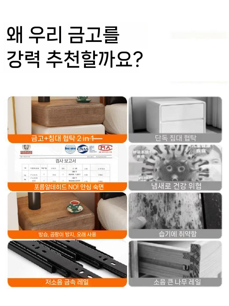 비상금협탁 금고 비밀 엔틱 서랍장 테이블 협탁 원목 침대 크림 완전한 조립(설치 필요 없음 즉시 사용 가능 40x40x50cm - 상세 이미지 5