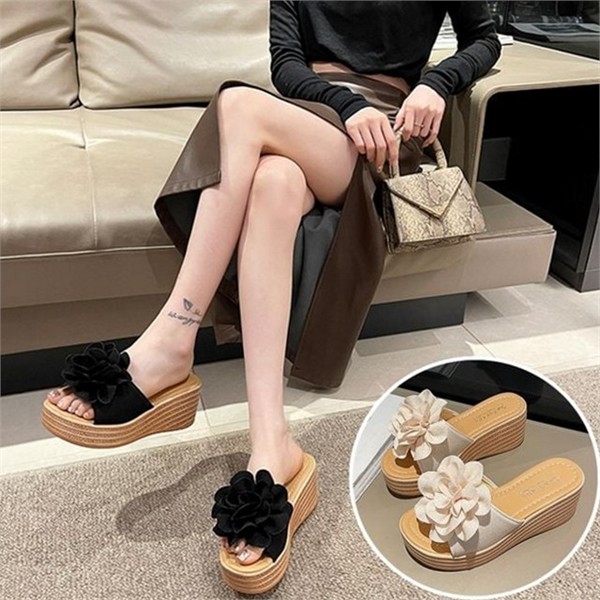 플라워 여성 통굽 슬리퍼 9cm 푹신한 여성 키높이 슬리퍼 사무실 - 상품 이미지
