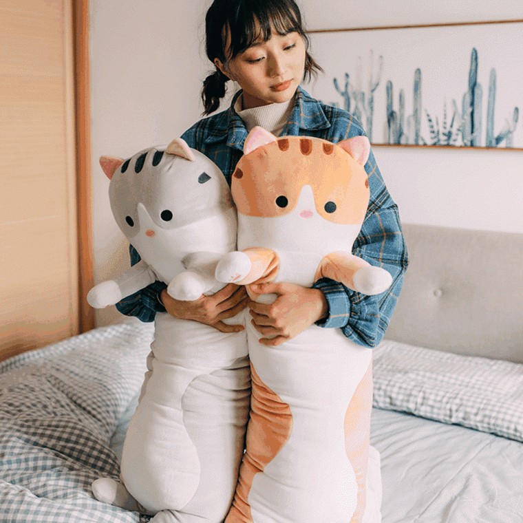 DBELLASOM 모찌 고양이 바디필로우 50cm 안고 자는 베개 동물 쿠션 애착 등받이 죽부인 - 상품 이미지
