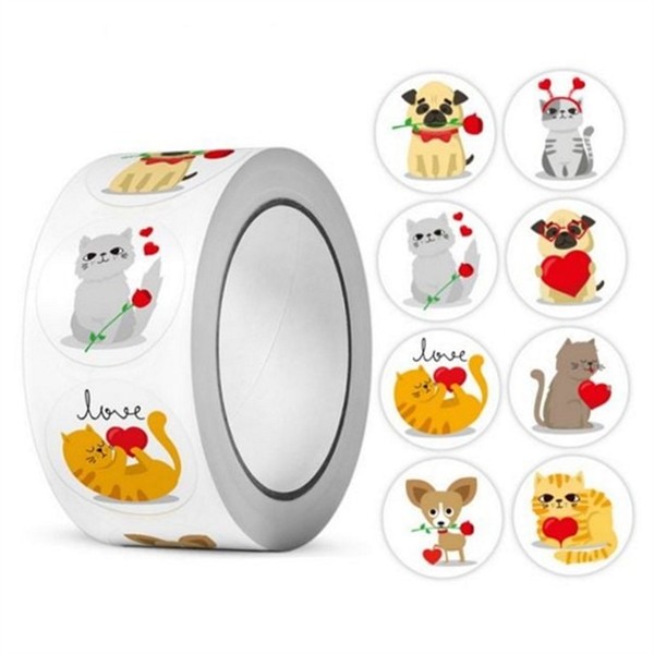 귀여운 강아지 고양이 스티커 500pcs 일러스트 동물 하트 스티커 어린이 - 상품 이미지