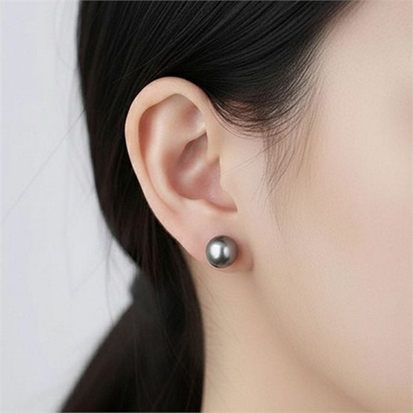 데일리 여성 핵진주 귀걸이 2종 흑진주 이어링 10mm 8mm 스터드 - 상품 이미지
