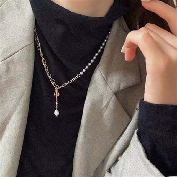 레이어드 여성 진주 목걸이 데일리 여성 체인 목걸이 두줄 패션 - 상품 이미지