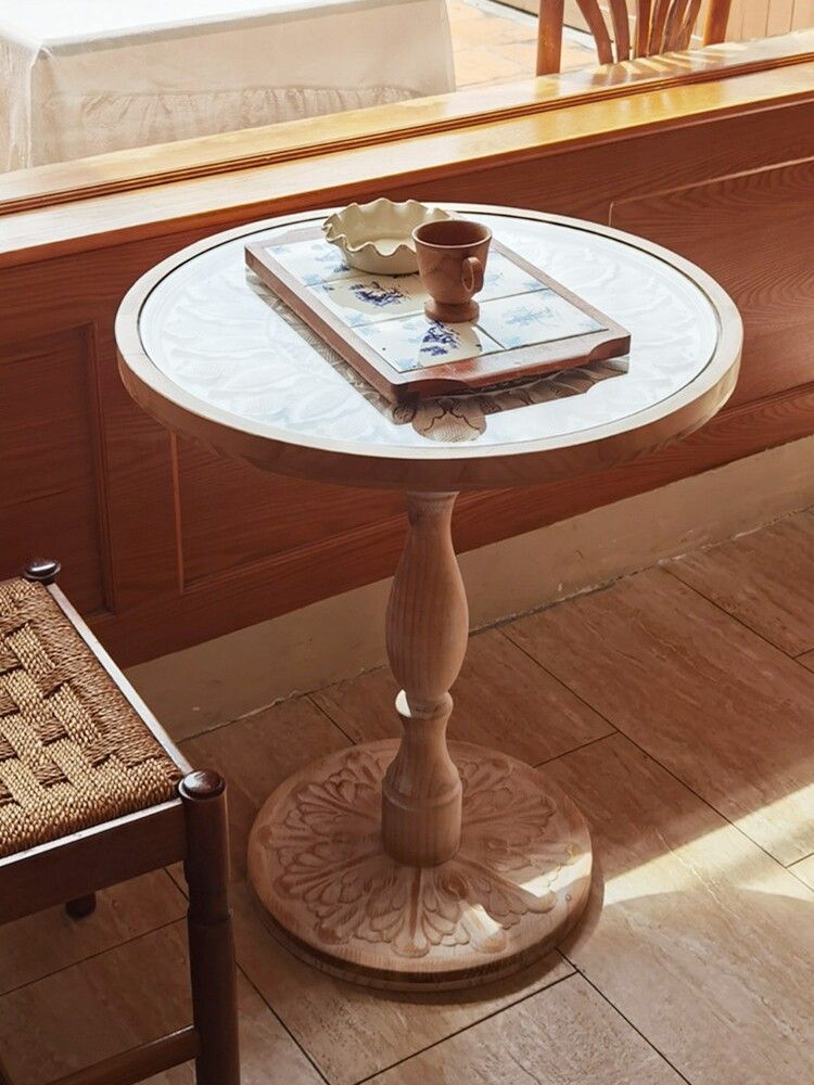 프렌치 원형테이블 카페 티테이블 엔틱 인테리어 거실 우드 44.5x44.5x61.5cm - 상세 이미지 4