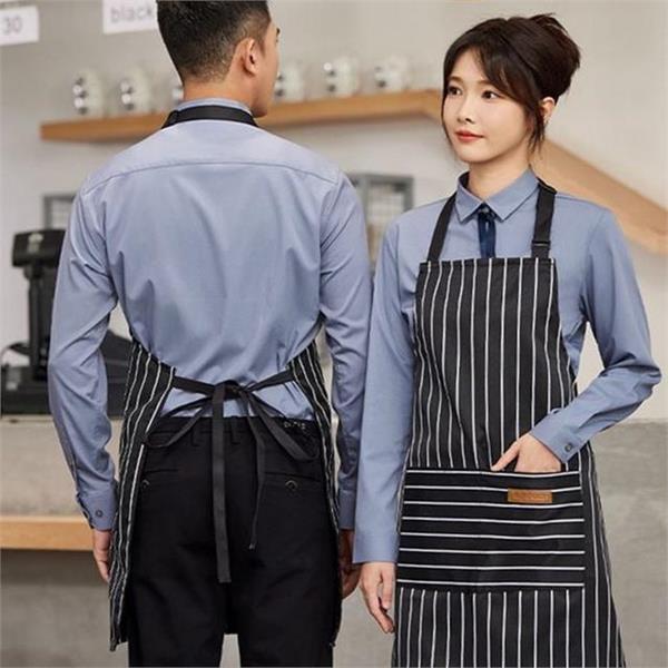 다용도 캔버스 줄무늬 앞치마 가정용 방수 주방 앞치마 바리스타 카페 - 상품 이미지