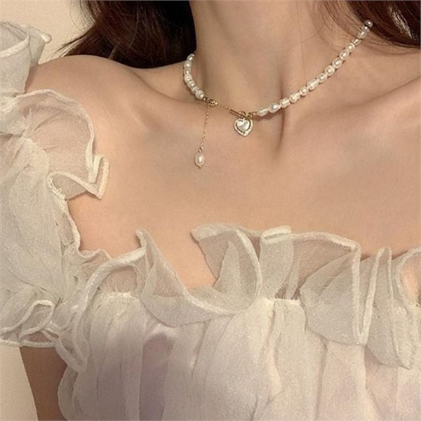 팬던트 여성 담수 진주 목걸이 하트 여성 진주 롱 목걸이 - 상품 이미지