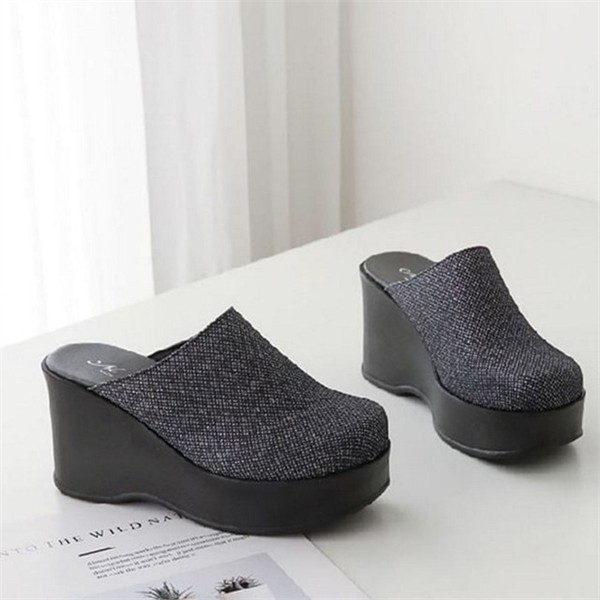 키높이 여성 통굽 슬리퍼 8.5CM 데일리 여성 앞 막힘 슬리퍼 - 상품 이미지