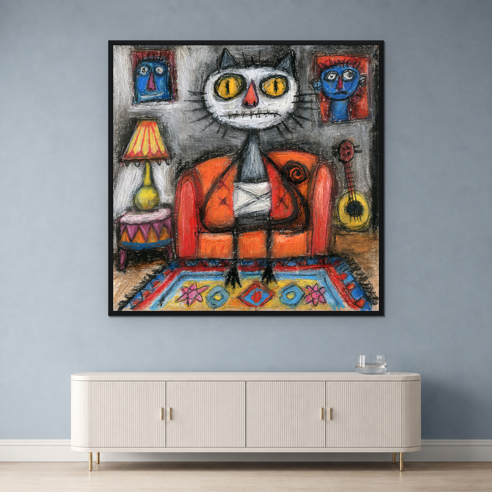 붉은 방의 캣 초상 일러스트 포스터 캔버스 액자 20x20cm - 상세 이미지 3