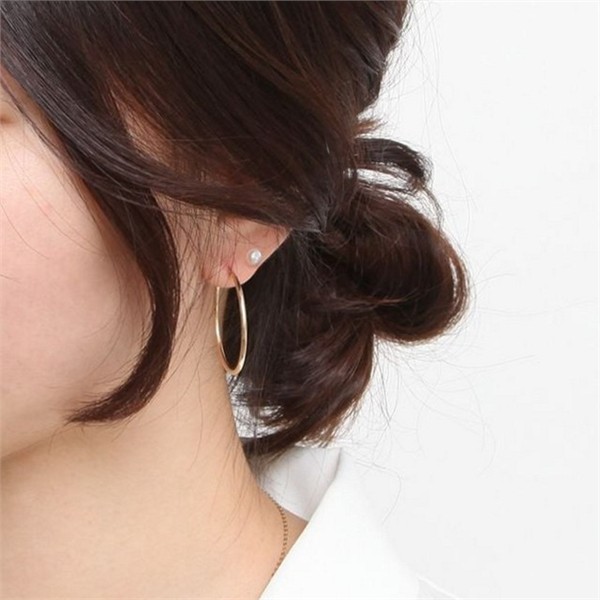 베이직 여성 링 귀걸이 30mm 파이프 여성 귀걸이 데일리 원터치 - 상품 이미지