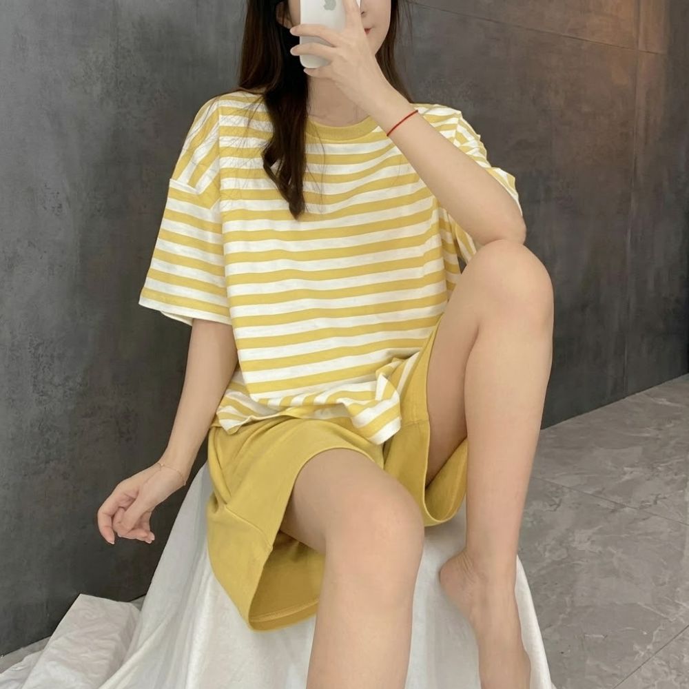 노브라잠옷 파자마 캡내장여름잠옷 반팔 홈웨어 여성실내복반바지 - 상세 이미지 4