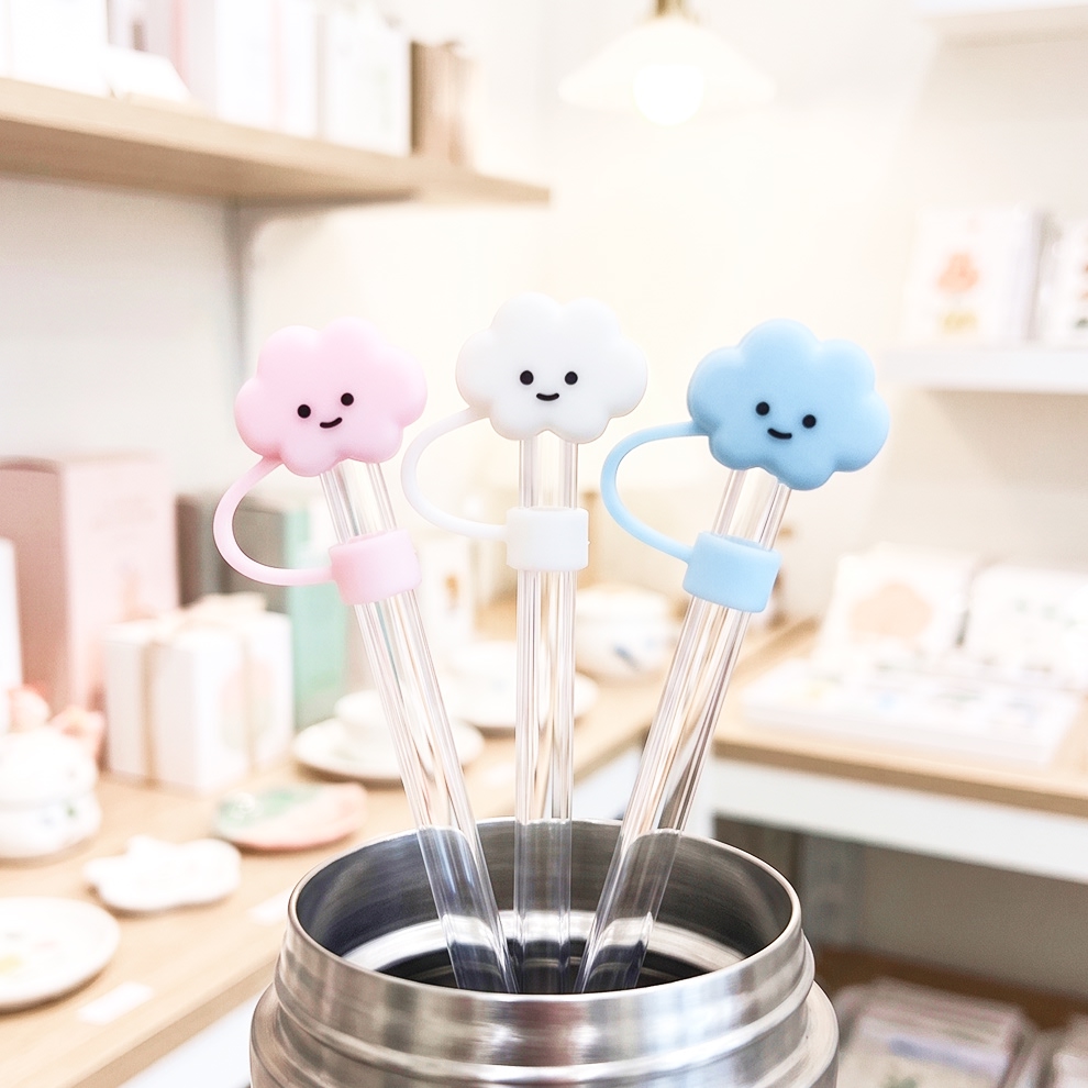 텀블러 빨대 마개 실리콘 스트로우 캡 빨때 뚜껑 호환 커버 텀꾸 빨대캡 홀더 구름 덮개 - 상품 이미지