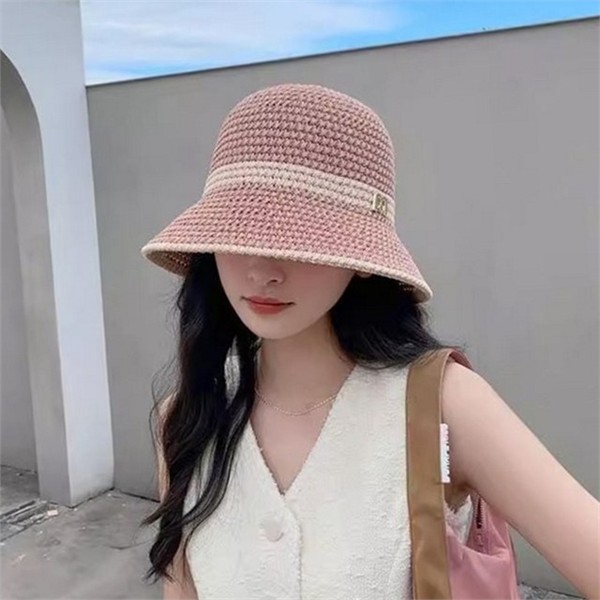접이식 여성 버킷 햇 데일리 여성 밀짚 모자 휴양지 휴가 - 상품 이미지