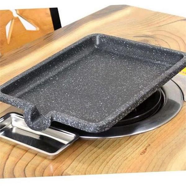 직사각형 멧돌 고기 불판 삽겹살 멧돌 돌불판 구이 팬 업소용 - 상품 이미지