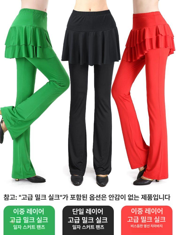 캉캉 스커트 프릴 바지 팬츠 치마 레깅스 댄스 춤복 블랙 더블레이어 일자형 치마 일체형 S - 상세 이미지 5