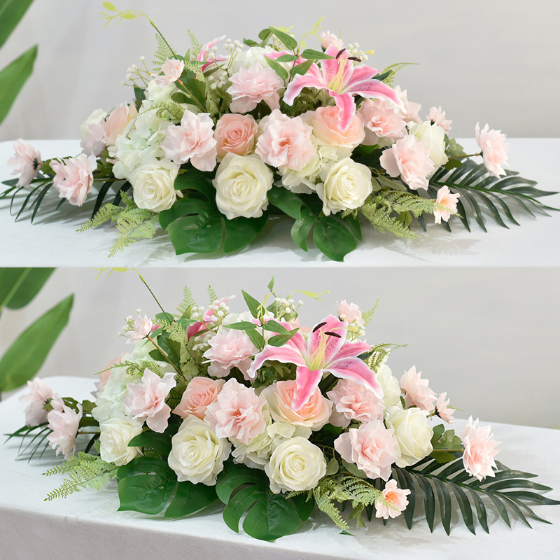 테이블 꽃 장식 소품 인테리어 조화 행사 돌잔치 파티 화이트 그린(70cm) - 상세 이미지 4