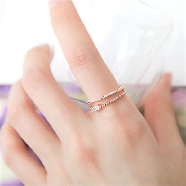 레이어드 여성 반지 데일리 두줄 반지 큐빅 체인 - 상품 이미지