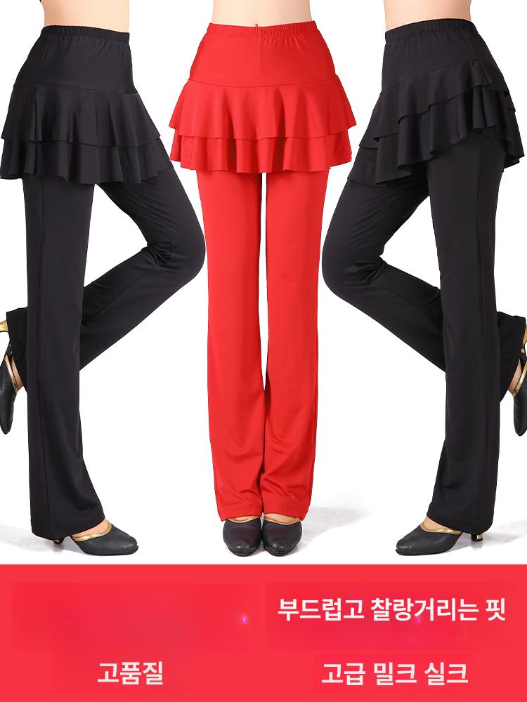 캉캉 스커트 프릴 바지 팬츠 치마 레깅스 댄스 춤복 블랙 더블레이어 일자형 치마 일체형 S - 상품 이미지