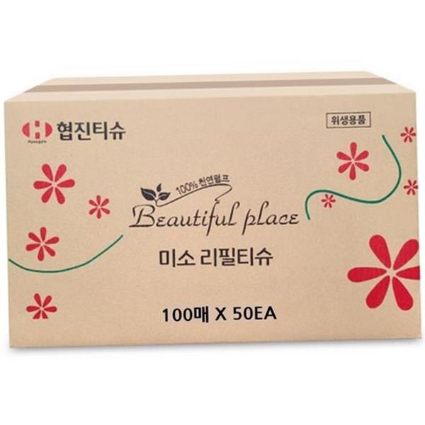 부드러운 리필 미용 티슈 100매X50ea 리필용 미용 화장지 각티슈 얼굴 - 상품 이미지