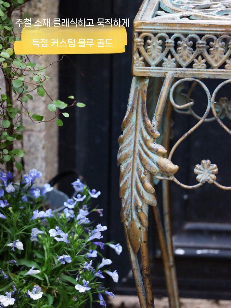 화분받침 꽃받침 정리대 선반 주철 엔틱 복고풍 받이 테이블 블루 - 상세 이미지 5