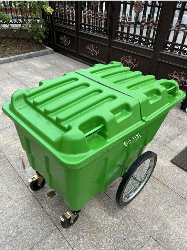 종량제봉투 쓰레기통 카트 분리수거함 폐기물 대용량 분리수거 그린 400L - 상세 이미지 4