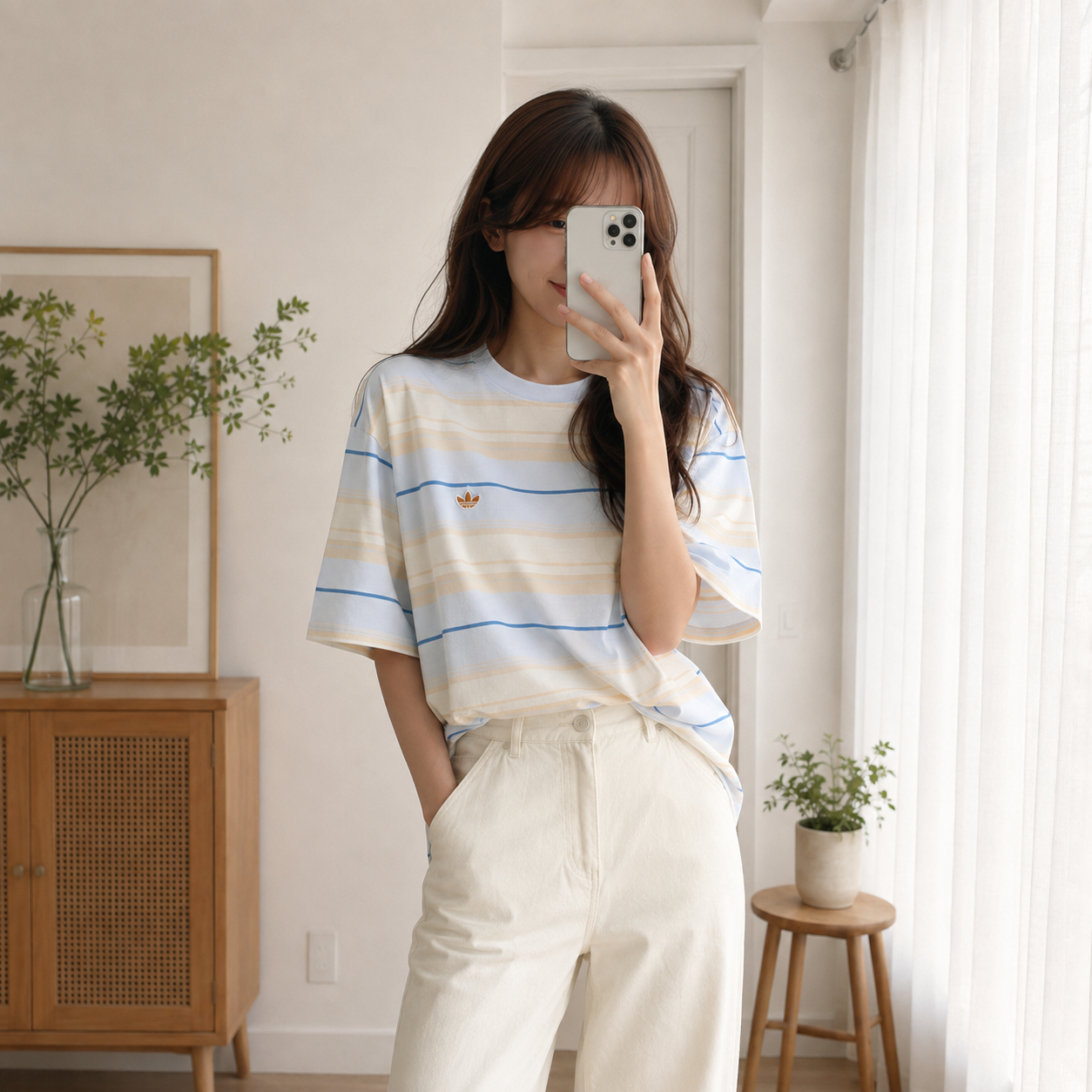 아디다스 오리지널 스트라이프 크루넥 반팔티 스카이블루 KX1268 - 상세 이미지 2