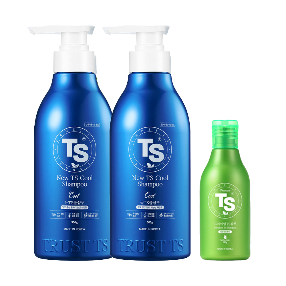 뉴TS 쿨샴푸 500g 2개 + 프리미엄 TS 샴푸 100g 1개 - 상품 이미지