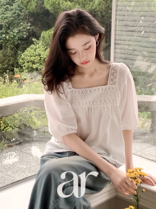 린넨 뜨개자수 레이스 반팔 블라우스 bs6983 - 상세 이미지 2