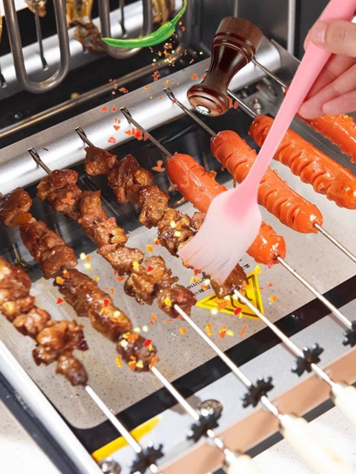 양꼬치 기계 자동 회전 그릴 꼬치구이 가정용 닭꼬치 바베큐 소(실리콘오일브러시+꼬치16개) - 상세 이미지 4