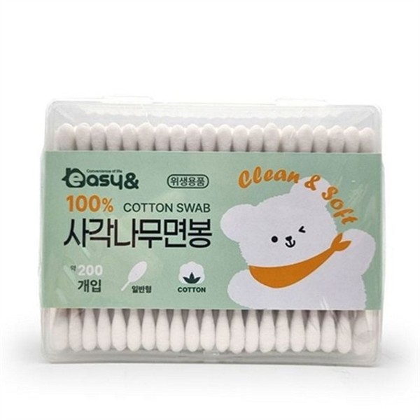 대용량 순면 면봉 200p 휴대용 사각 면봉 나무 스틱 위생 - 상품 이미지