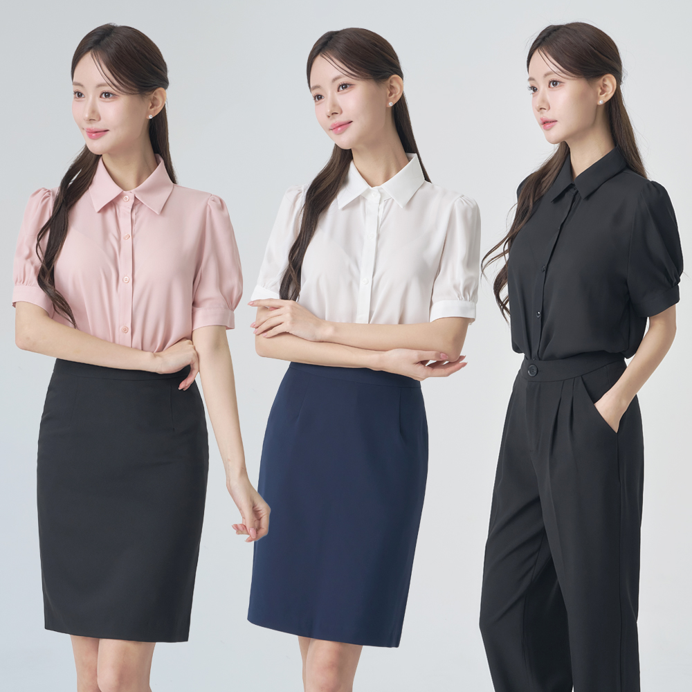 여자셔츠 카라셔츠 기본블라우스 반팔 [퍼프] - 상품 이미지