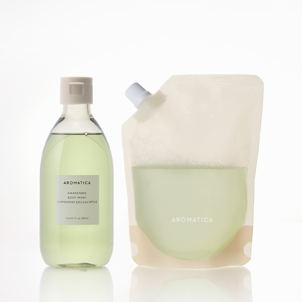 아로마티카 어웨이크닝 바디워시 300ML & 리필 300ML 세트 쿨링 바디워시 클렌져 샤워 젤 - 상품 이미지