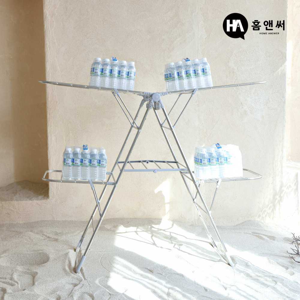 홈앤써 튼튼한 탱크 빨래건조대 베란다 접이식 이불 수건 아기 건조대 스텐 완제품 2단 소형 상품 이미지