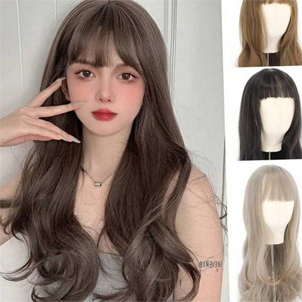 내츄럴 여성 긴 머리 가발 데일리 여성 웨이브 가발 앞머리 - 상품 이미지