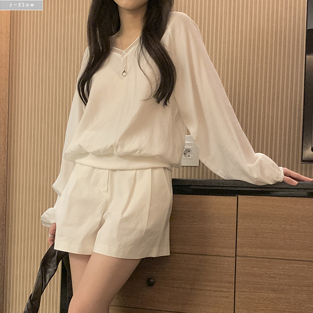 밀론 브이넥 나그랑 맨투맨 블라우스 2col 봄 여름 루즈핏 시스루 장마룩 제이플로우 - 상세 이미지 3