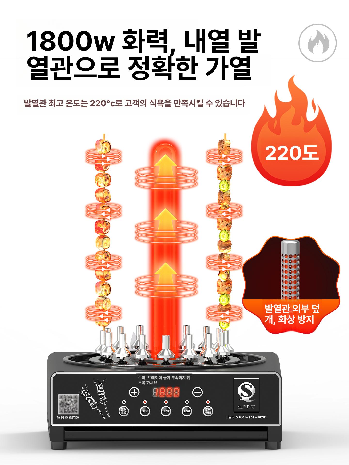 양꼬치 기계 자동 회전 꼬치구이 그릴 염통 가정용 화로 레드 16구 기계식 듀얼 1350W - 상세 이미지 4