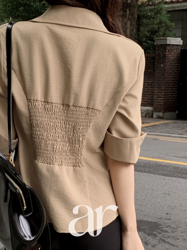 투포켓 절개 스모크 밴딩 롤업 7부 소매 셔츠 bs8884 - 상세 이미지 5