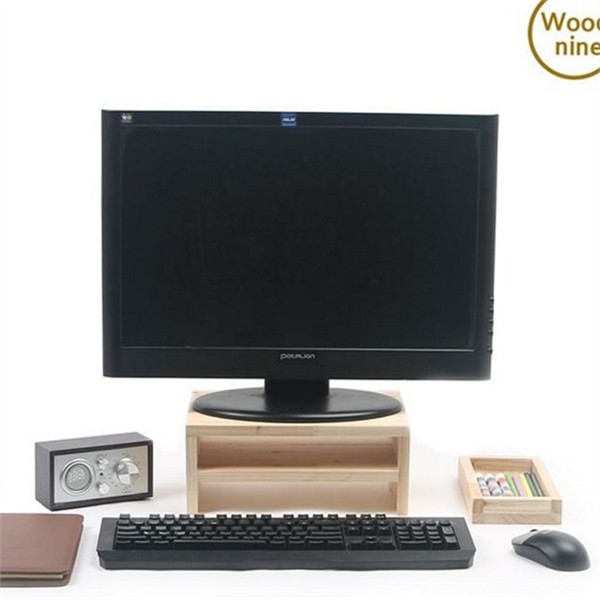 2단 삼나무 모니터 받침대 300x220x125mm 원목 우드 모니터 받침대 데스크탑 - 상품 이미지